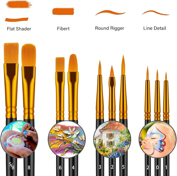 Artstorys Paint Brushes Set, 60 Pcs Acrylic Oil Watercolor Painting Brushes | Bulk Artist Paintbrush (Nylon Hair Wood Handles) for Adult Drawing, Great for Face, Rock & Canvas, Arts Craft Supplies, Black