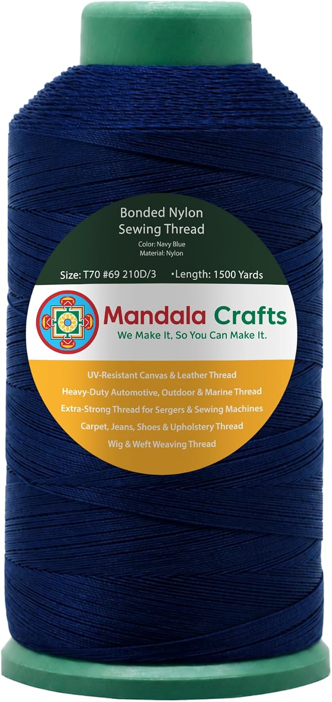 Mandala Crafts Size 69 210D T70 Navy Blue Bonded Nylon Thread, 1500 YDs