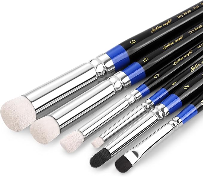 Golden Maple Dry Brushes for Miniature Painting - 6PC Drybrush Set Miniature Dry Brush for Model, Tabletop Wargames Miniature Acrylic Oil Painting, Blue