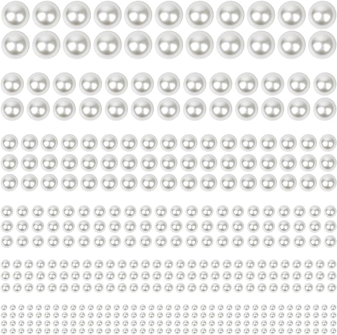 1980Pcs Self Adhesive Pearl Stickers, Shynek Hair Pearls Stick on Gems for Hair, Face, Makeup, Eye, Nail, Crafts, Assorted Sizes(Ivory White)