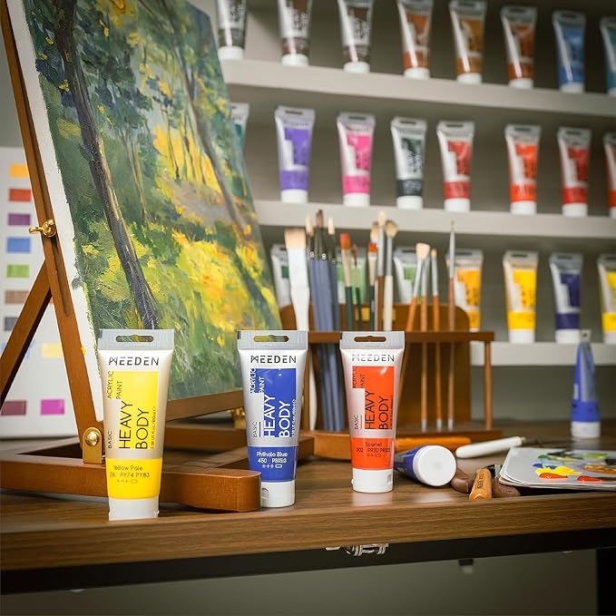 MEEDEN Thick Acrylic Paint Set: Satin Finish 100ml/3.38oz X 8 Tubes | Primary Colors Heavy Body Art Paint Tubes for Christmas Decoration Ornaments Painting