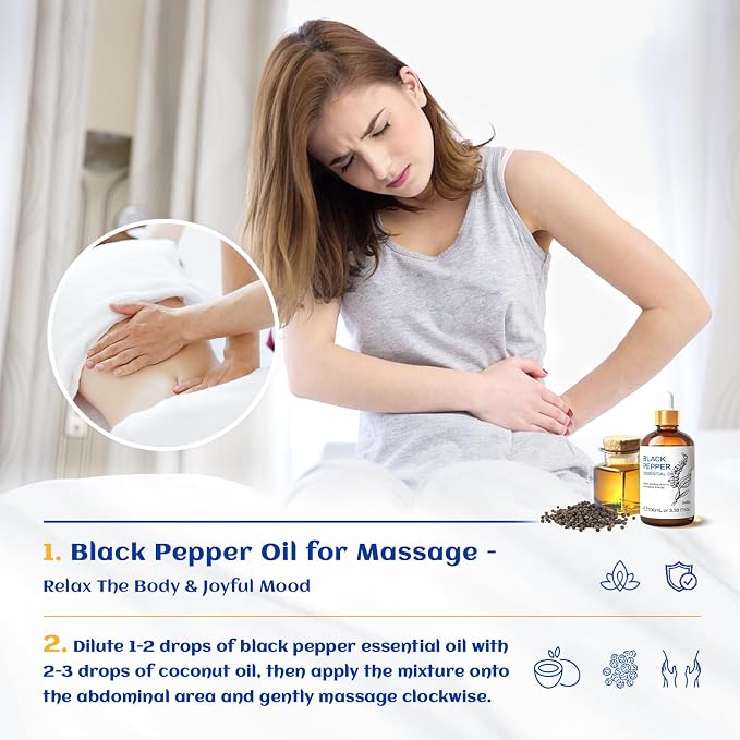 HIQILI Black Pepper Essential Oil for Aromatherapy, Diffuser & Massage