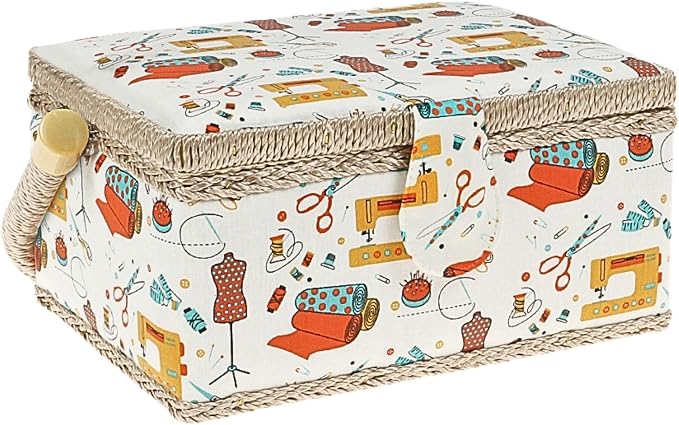 Sewing Basket Large Storage Organizer with Complete Sewing Kit Accessories, Wooden Sewing Box Kits with Removable Tray Tomato Pincushion for Mending, White