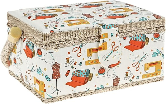 Sewing Basket Large Storage Organizer with Complete Sewing Kit Accessories, Wooden Sewing Box Kits with Removable Tray Tomato Pincushion for Mending, White