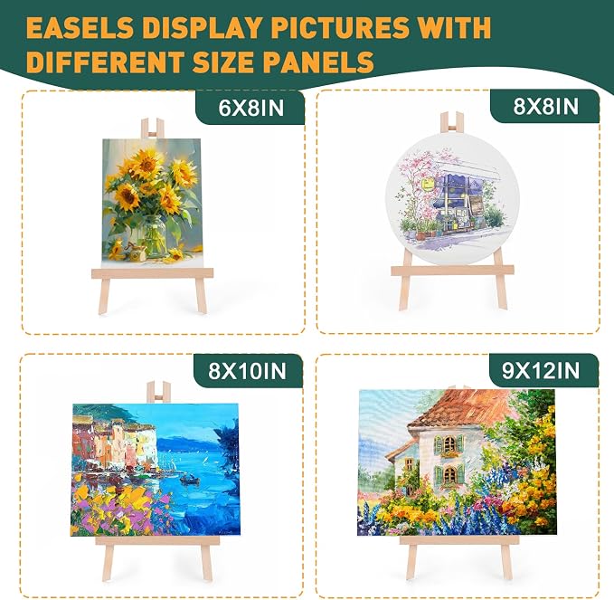 ESRICH Acrylic Paint Canvas Set, 52 PCS Painting Supplies Kit | 2 Wood Easel, 2 * 12 Colors, 20 Brushes, Circular Canvas, Paint Kit for Kids, Students, Artists and Beginner