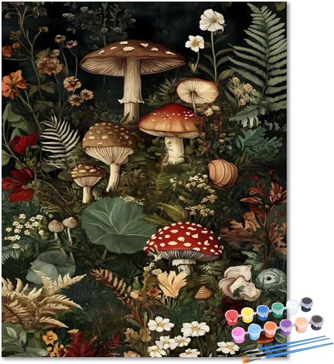 Mushroom Paint by Number, Paint by Numbers Kit for Adults Beginner 16x20 in