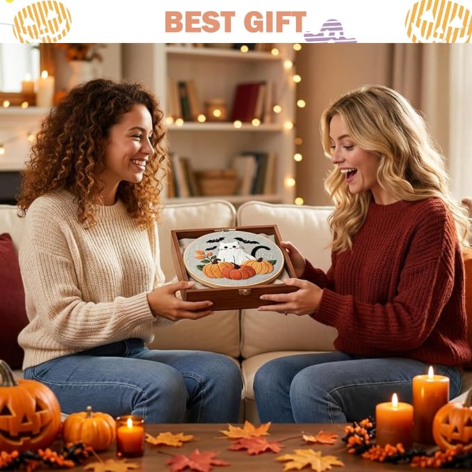 Nuberlic 3 Pack Halloween Embroidery Kit for Beginners
