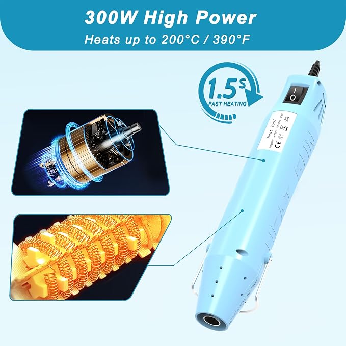 Heat Gun for Crafting, Mini Hot Air Gun Tool for Epoxy Resin, Shrunk Wrapping, Embossing, Electronics, Vinyl Wrap, Candle Making, Phone Repair & DIY - Blue
