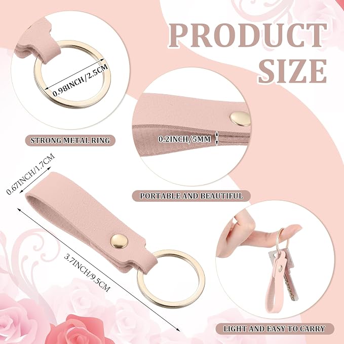 Wavyknot 50 Pcs Leather Keychain Blanks, 3.7 x 0.7 Inches, Pink