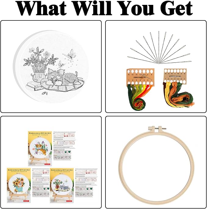 GLTAYLMY Dogs Embroidery Kit for Beginners with Pattern and Instructions,3 Pack Cross Stitch Kits,1 Plastic Embroidery Hoops,Threads and Needles,Needlepoint Kit for Adults