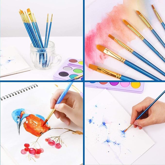 Acrylic Paint Brush Set, 1 Packs / 10 pcs Watercolor Brushes Painting Brush | Acrylic Oil Watercolor Painting Artist Professional Painting Kits