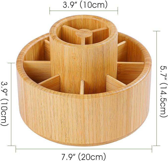 Utoplike Bamboo Rotating Art Supply Desk Organizer, Pencil Holder Desktop