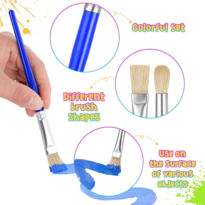 Kids Paintbrushes Set, 42 Pcs Assorted, Easy Hold and Clean Toddler Brushes, Preschool Bulk for Acrylic Oil Watercolor Washable Paint Kit