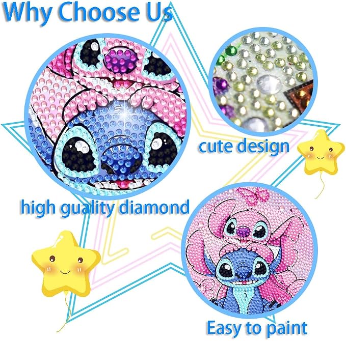 Fuinkqe Diamond Art Kits for Kids with Wooden Frame, Cartoon Diamond Art for Kids Ages 4-8-12, Diamond Art Painting Mosaic Kits for Gift Home Wall Decor (7x7 inch)