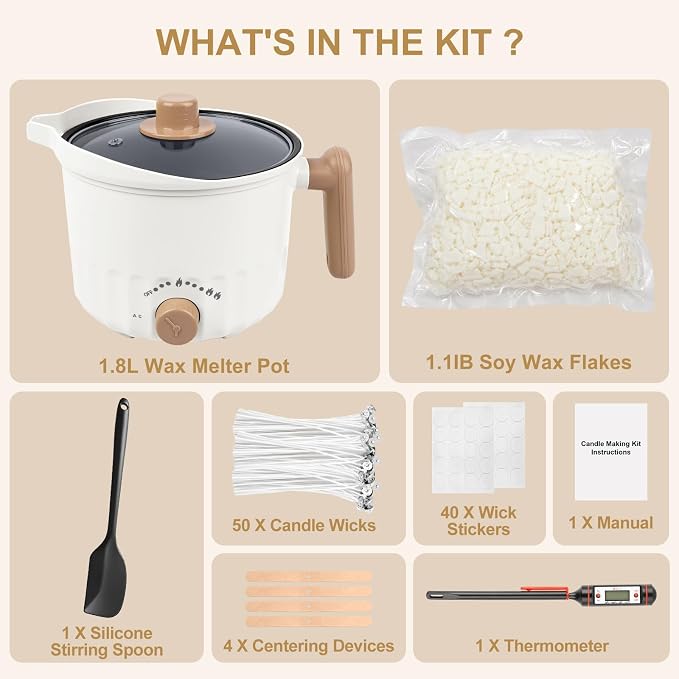 AOTOIE Candle Making Kit with Wax Melter, Soy Wax for Candle Making, DIY Candle Making Supplies, Starter Candle Kit for Women Adult Beginner, Included 1.1IB Natural Soy Wax with Wicks