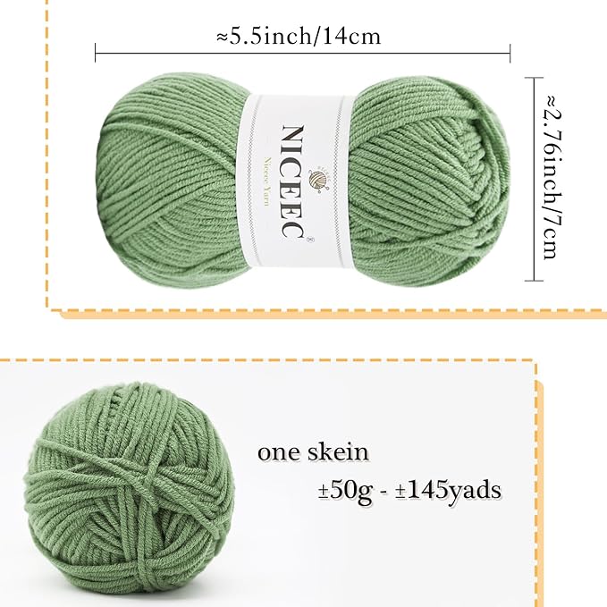 NICEEC 300g Soft Assorted Colors Yarn 100% Acrylic 870yds -Willow