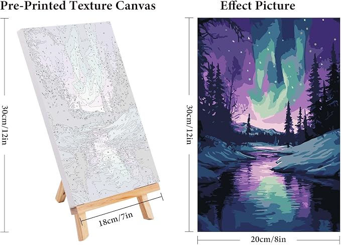 4 Pack Framed Paint by Numbers Kit for Adults Aurora with Wooden Easel | With Frame Canvas 8x12 IN, For Adults Beginner, DIY Acrylic Painting, Stress Relief Craft Kits, Home Wall Decor Gift