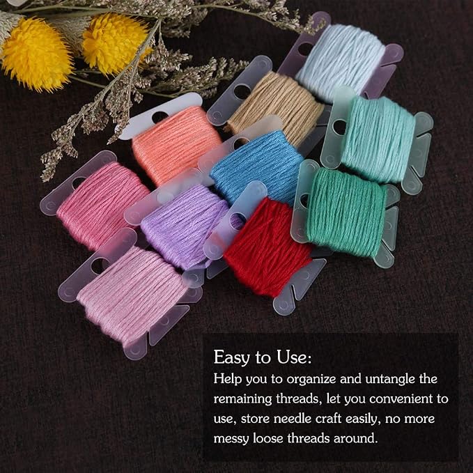 LOKUNN Embroidery Floss Bobbins 100 PCS Plastic Embroidery Floss Organizer
