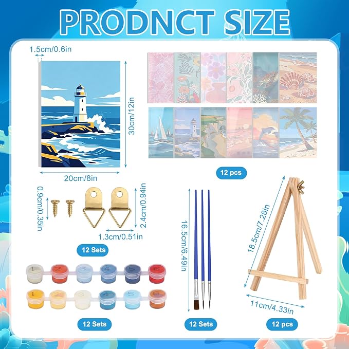 12 Set Paint by Numbers Kit for Adults Beginner with 8x12 In Ocean Painting