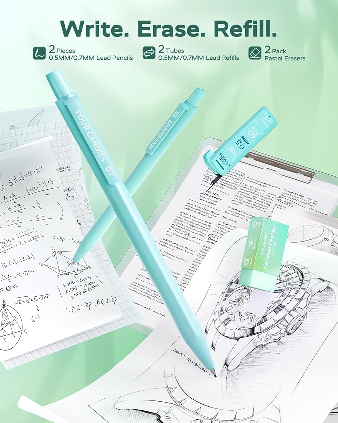 Four Candies Green School Supplies with Case College Essentials