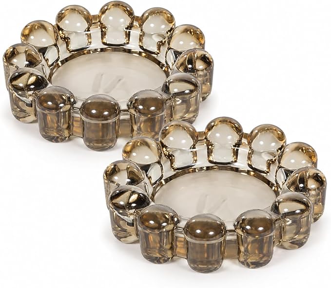Alice Lane Home Collection Original Smoky Small Bubble Candle Dish 2-Pack | Matching Pair, Votive Plate, Diffuser Base, Wax Catcher, Decorative Tray, Jewelry Catchall, Tablescape Styling