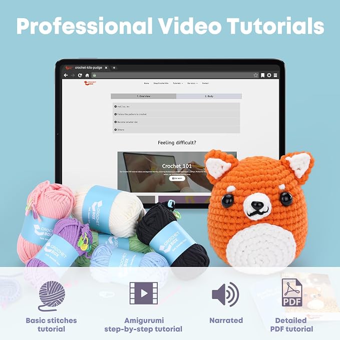 Crochet Kit for Beginners: Shiba Inu Crochet Kit, All You Need in, Include Easy Knitting Soft Yarn, Step-by-Step Video, Hook, Birthday Gift for Adults, Teens