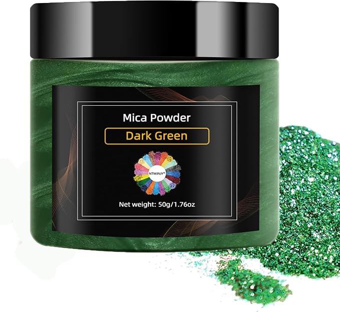 NTWJNJY Dark Green Mica Powder, Natural Shimmer Mica Powder for Epoxy Resin/Candle/Soap/Lip Gloss/Slime/Quicksand/Bath Bombs/.Car Paint pigments.Candle Dye,Soap Making Dye(50g/1.7oz)