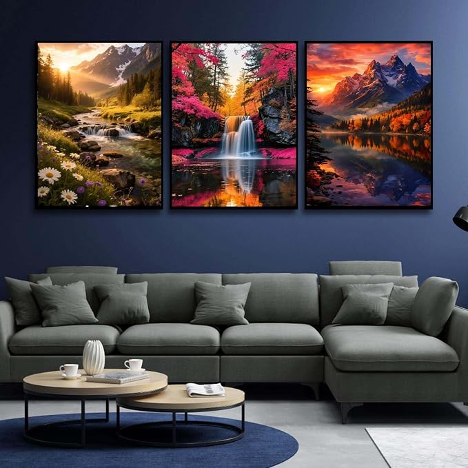 Apcufir 6 Pack Diamond Painting Kits for Adults,Landscape Diamond Art Kits for Beginners,Waterfall and Sunset Relaxing Diamond Dots Gem Art for Home Wall Decor 12X16 Inch