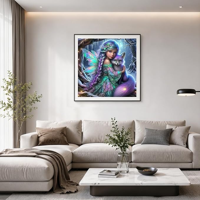 Fairy 5D DIY Diamond Painting Kits Fox Diamond Art Kits for Beginners | Full Drill Gem Paintings Art Kits for Home Wall Decor13.78 x13.78 Inch
