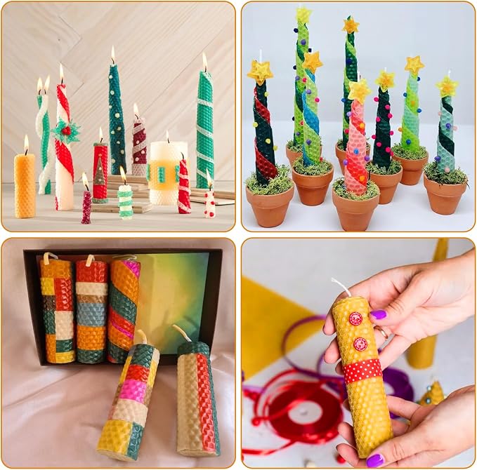 GBACHOOSE 4x8 Inch Beeswax Sheets for Candle Making, 12 Color | 24PCS Beeswax Candle Sheets with Cotton Wicks, DIY Candle Rolling Kit for Kids Adults, Handmade Craft Gift Supplies
