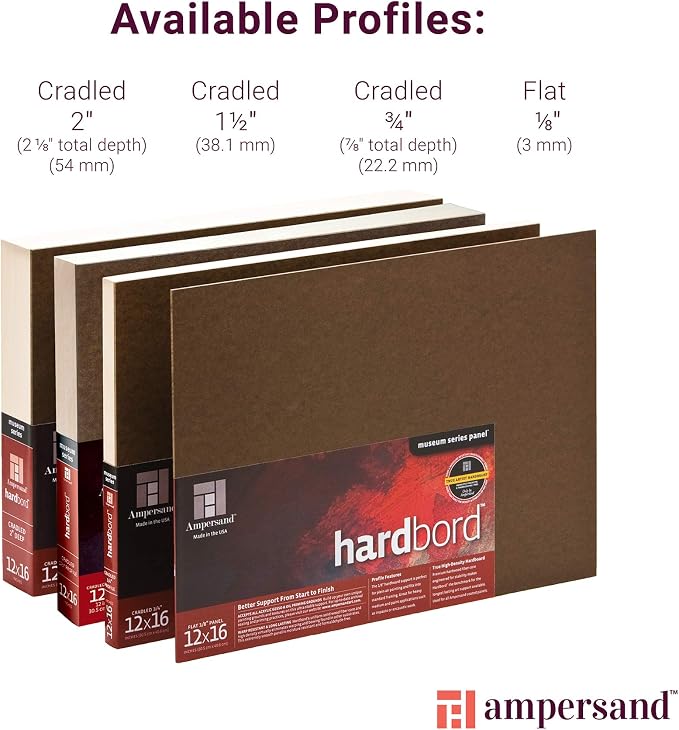 Ampersand Art Supply Hardboard Wood Painting Panel: Museum Series Hardbord, 8" x 8", 3/4 Inch Cradled Profile