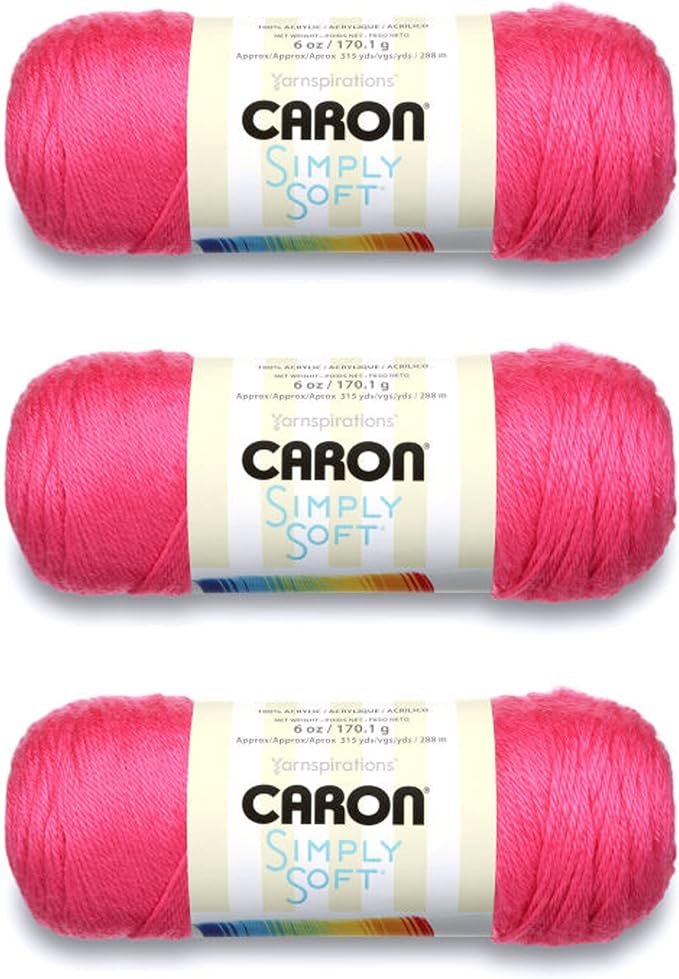Caron Simply Soft Brites Acrylic Yarn for Crocheting, Watermelon, 3-Pack | #4 Worsted Yarn, 100% Acrylic, Soft Acrylic Yarn for Crocheting, Knitting, Garments & DIY Projects, 315yd, 170g/6oz per skein