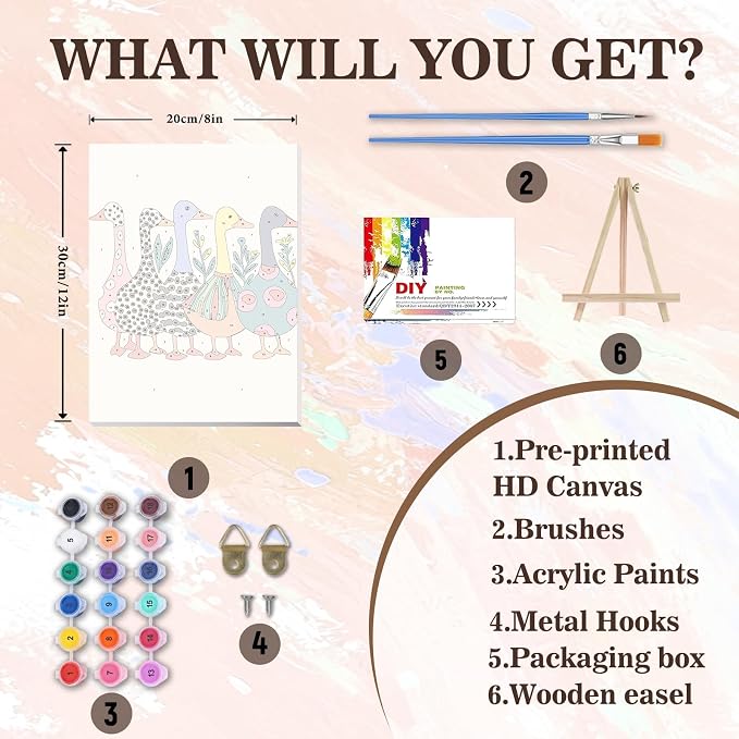 Duck Paint by Numbers Kit for Adults Beginner & Kids with Frame 8x12inch | Funny Ducks Adult Paint by Numbers, Easy Paint by Number Kits for Kids Ages 8-12, DIY Acrylic Painting Kits, Home Decor Gifts