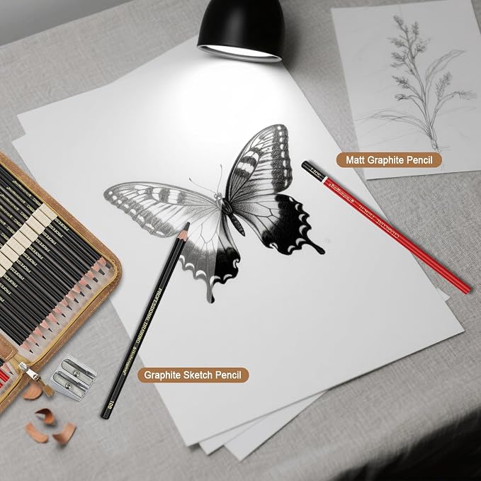 Heshengping, Sketching and Drawing Pencils Set 26pcs, Art Supplies Drawing pencil Kit,Graphite Charcoal Professional Pencils Set, Adults Beginners Artist