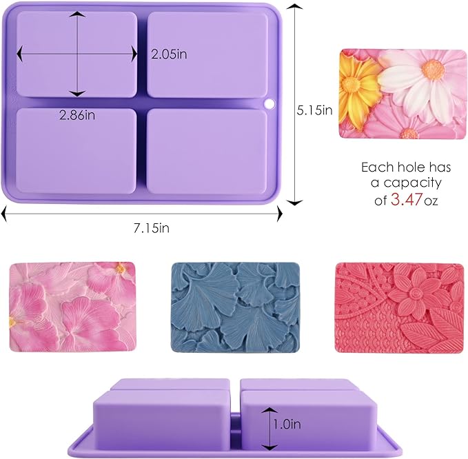Soap Molds Silicone 3D Rectangular Flower Pattern Silicone Molds | 3D Rectangular Flower Pattern Silicone Molds for Handmade Craft Soap Bath Bombs Chocolate Bars DIY Candle Polymer Clay Design