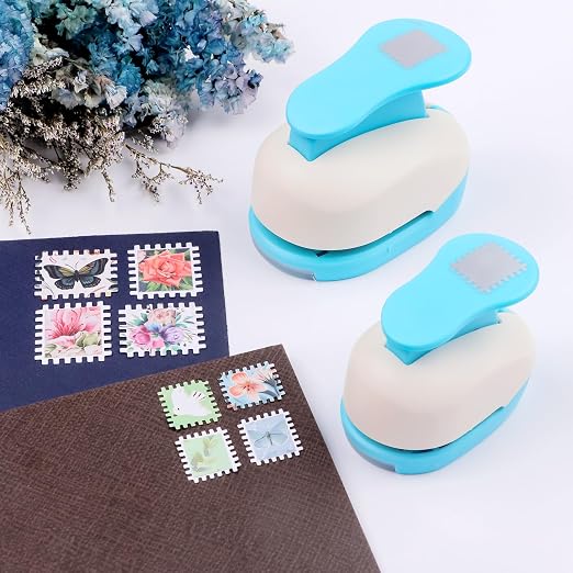 BAOFALI 2 PCS Stamp Puncher 1.2"x1"and 0.8"x0.7" Stamp Punch Rectangular Postage Stamp Punch |Stamp Hole Puncher| Lever Action Paper Punches forfor Scrapbooking Journaling Card Making