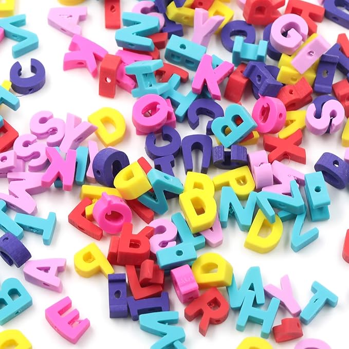 100 Pcs 3D Letter Polymer Clay Beads Mixed Heishi Spacer Beads Supplies for DIY Bracelet Earring Necklace Jewelry Making