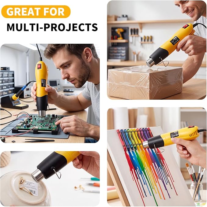 Heat Gun 500W, Handed Hot Air Gun with Nozzle for Crafting and DIY (Yellow)