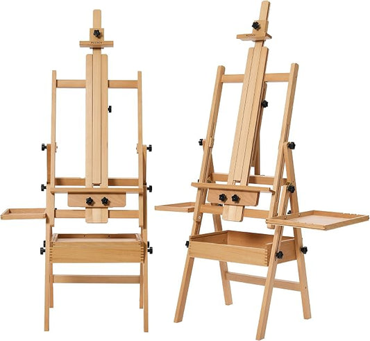 MEEDEN Painting Easel with Storage and Tray: H-Frame Beech Wood Art Easel | Easel Stand for Adults, Artists, Students, Beginners - Adjustable 50"-80" H, Holds Canvas Up to 47 Inches