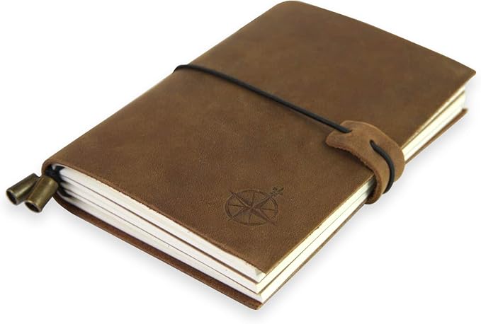 Wanderings A6 Travelers Notebook/Handcrafted Genuine Leather Journal - 11.5 x 15.5 cm - This Small Refillable Travel Journal is Rugged Enough to Capture All Life's Adventures. 100 GSM Blank Inserts