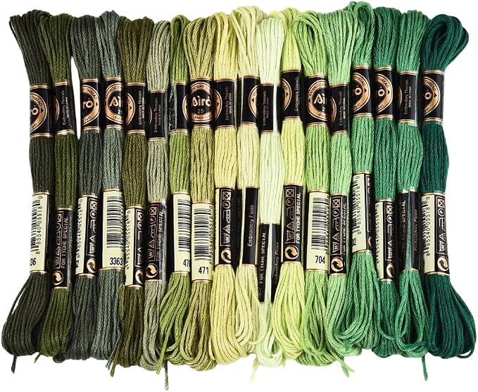 18 Skeins 6 Strands Green Cross Stitch Thread Variegated Gradient Embroidery Floss Polyester Friendship Bracelet String Yarn Threads Bulk for Hand Sewing Bracelets Needlecraft DIY Stitching