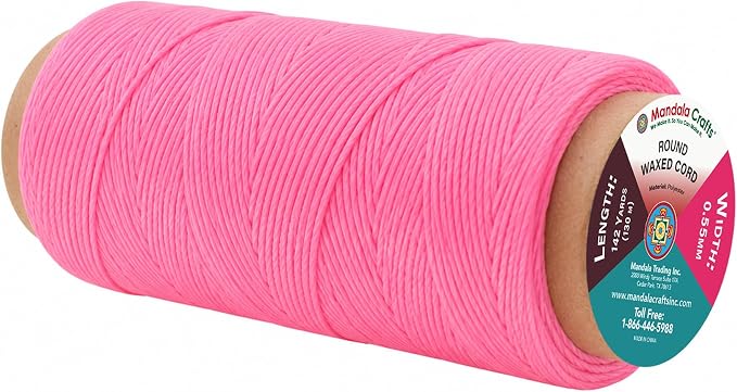 Mandala Crafts 130M 0.55mm Pink Round Waxed Thread for Leather Sewing