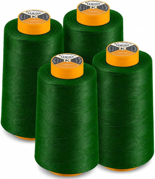 AK Trading 4-Pack Pine Green All Purpose Sewing Thread Cones (6000 Yards Each) of High Tensile Polyester Thread Spools for Sewing, Quilting, Serger Machines, Overlock, Merrow & Hand Embroidery