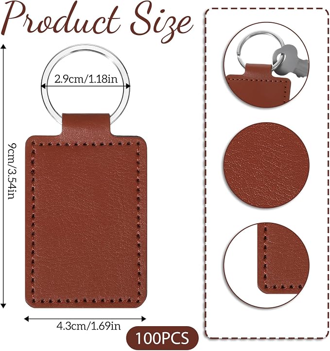 Qianyu Leather Key Fob Kit PU Blanks with Rivets Key Ring Rectangular Leather Car Keychain Laser Engraving Keychain