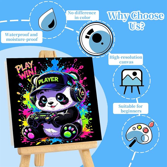 Arttoplus 4 Pack Paint by Numbers Kit for Kids with Frame Animals, 8x8in | Cute Animals Playing Video Games Kids Paint by Numbers Ages 4-8-12 with Wooden Easel, Painting by number for Gift Home Decor