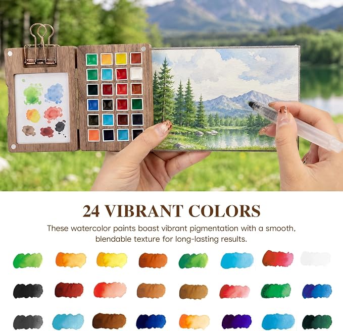 Mini Watercolor Paint Set, 24 Colors Travel Watercolor Set