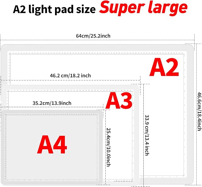 TOHETO A2 Light Pad 25.2''x18.4'', Large Magnetic LED Light Board for Diamond Painting, 3-Color Modes Light Box for Tracing, 6-Level & Stepless Dimmerable Diamond Art Light Table for Drawing,Sketching