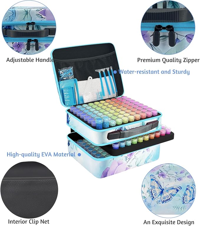 240 Slot Diamond Painting Storage Containers | Blue 240-slot storage box with tools & accessories for diamond art