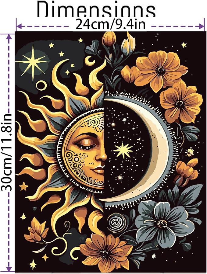 Celestial Body Paint by Numbers Kit for Adults Beginner with Framed,Sun and Moon Easy Adult Paint by Number Kits on Canvas DIY Painting for Beginners Art by Numbers for Home Wall Decor 10x12 Inch