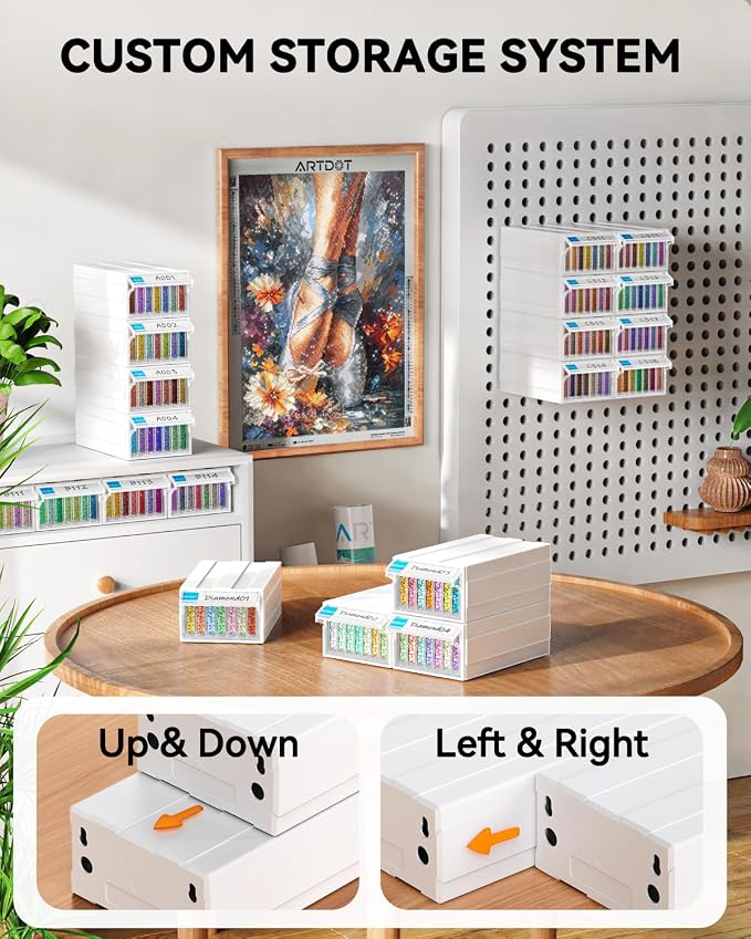 ARTDOT 2 Pack Diamond Painting Storage Containers with 70 Rectangle Grids, Bead Organizer Box Stackable Assembly Design for Crafts Storage Accessories, Art Beads, Seeds
